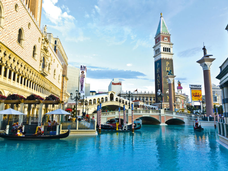 Venetian Palazzo Resort Las Vegas features gondolas around the hotel