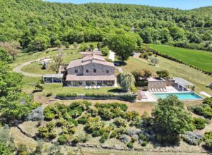 Drone shot of Villa Sambuco in Tuscany, Italy