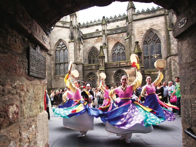 Dancers at Edinburgh Fringe Festival, Scotland.