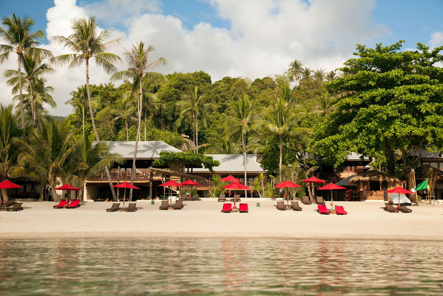 The red umbrellas of Anantara Rasananda, Koh Phangan Thailand.