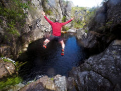 Todd Pitock tries his hand at 'kloofing' at Cape Town's Suicide Gorge.
