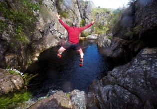 Todd Pitock tries his hand at 'kloofing' at Cape Town's Suicide Gorge.
