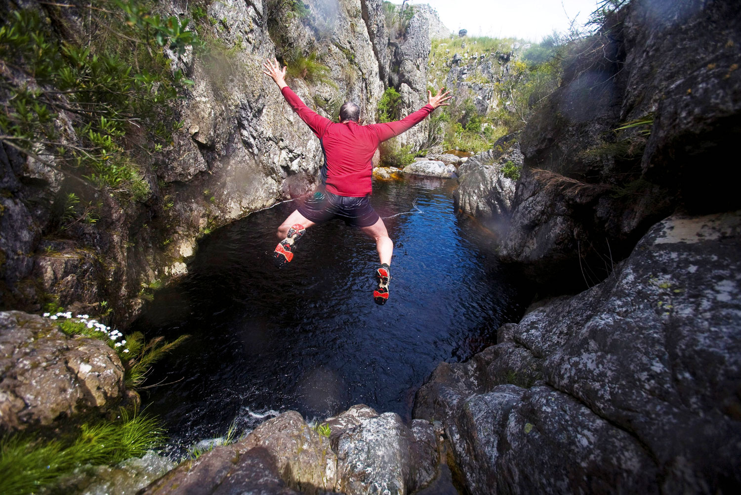 Todd Pitock tries his hand at 'kloofing' at Cape Town's Suicide Gorge.
