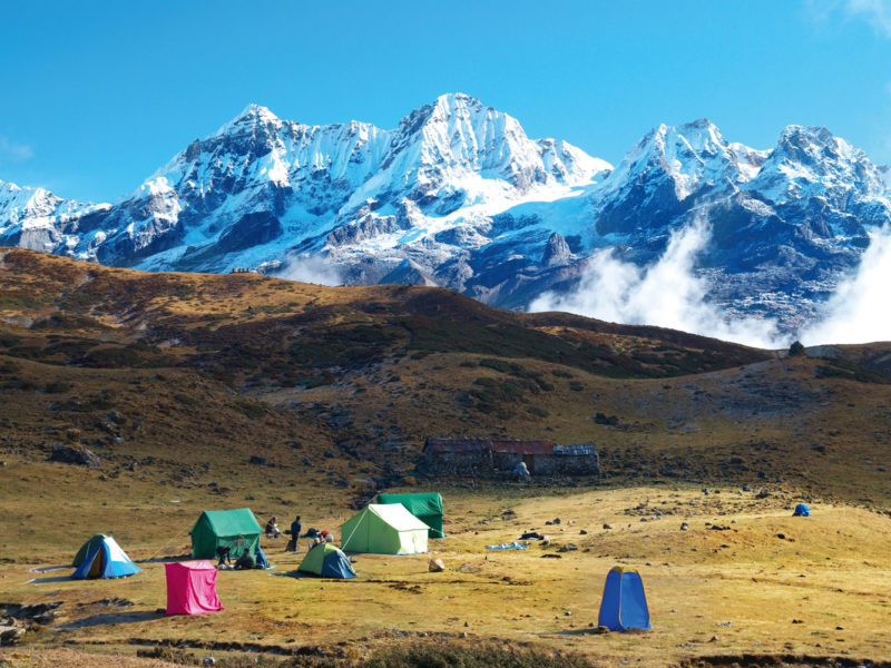 Camping at the base of Mount Kanchenjunga.