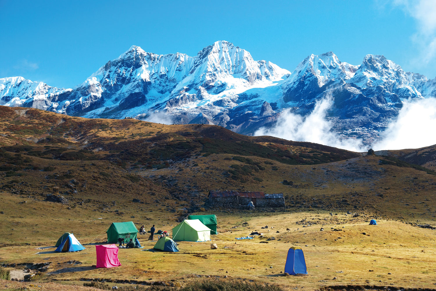 Camping at the base of Mount Kanchenjunga.