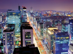The Gangnam district in Seoul by night.