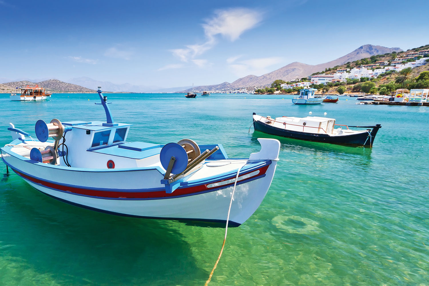 Azure waters surround Leros Island, Greece.