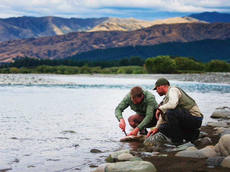 Fishing for trout in Wairau River, Marlborough.