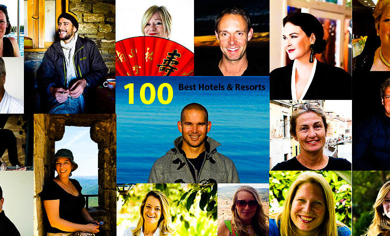 The Panellists for our 100 Best Hotels and Resorts countdown: (Clockwide from top left) Claire Wrathall, Darrell Hartman, Bev Malzard, Rob McFarland, Kirstie Clements, Linda Fasteson, Daniel Scott, Gabriel O'Rorke, Kathleen Squires, Rachel Beard, Melissa Biggs Bradley, Sunshine Flint, David Whitley, Juliet Kinsman, Jim Byers, (centre) Craig Tansley & Sue Gough Henly.