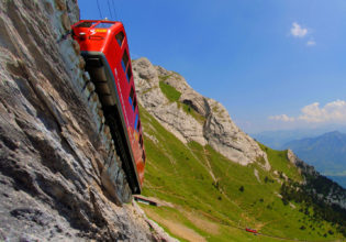 Take a journey up to the clouds on Switzerland’s steepest cogwheel railway.