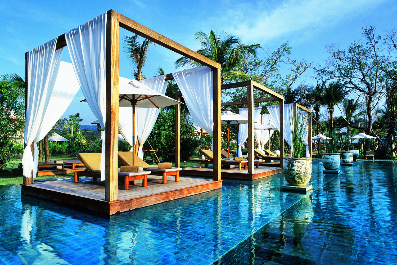 Poolside pavilions at The Sarojin resort in Khao Lak, Thailand.