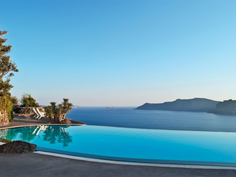 Perivolas Hotel pool in Santorini, Greece.