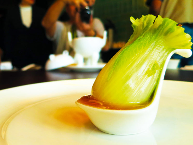 Bok choy cooked in chicken and ham broth at Silks Palace, Taiwan.