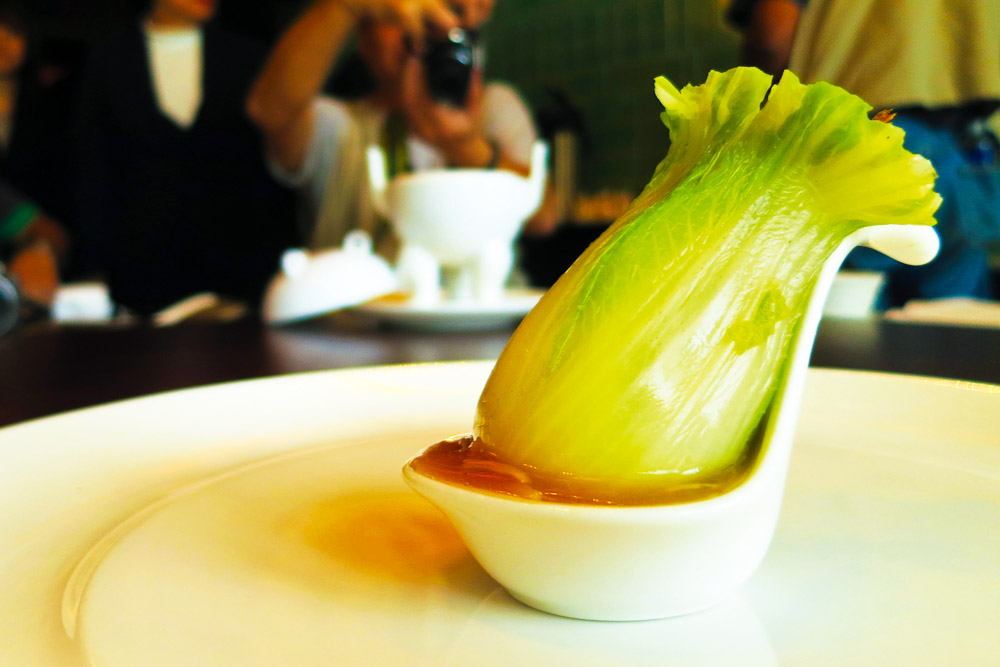 Bok choy cooked in chicken and ham broth at Silks Palace, Taiwan.