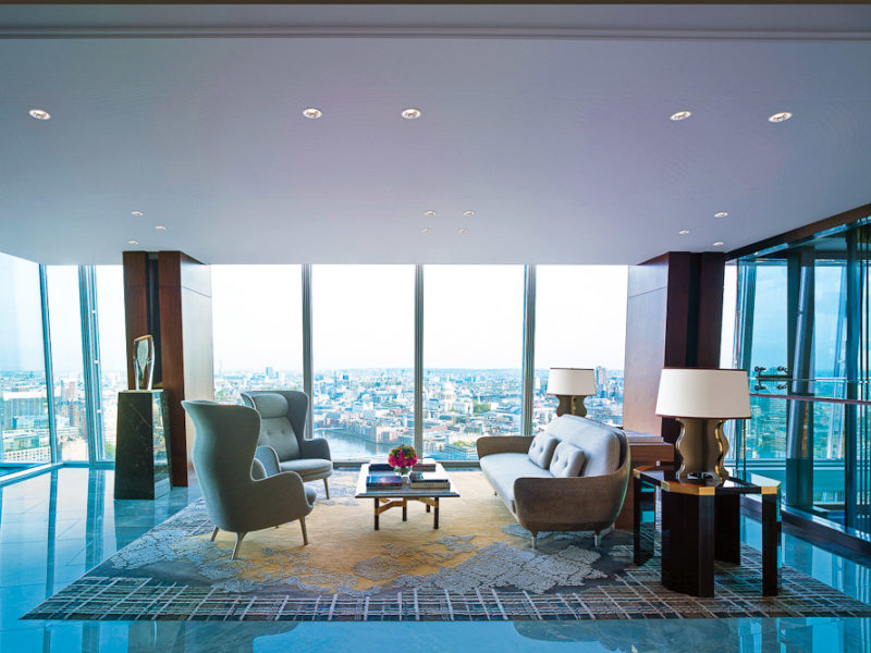 Sweeping views from the understated lobby of the Shangri La Hotel in London