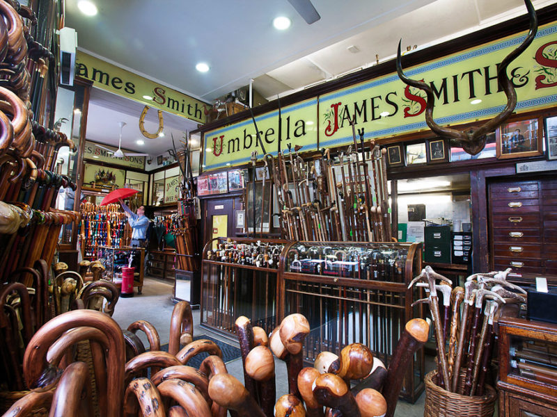 James Smith and Sons specialty umbrella store in London, England.