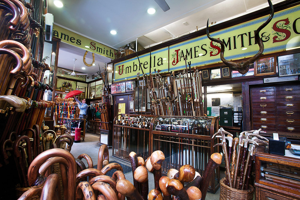 James Smith and Sons specialty umbrella store in London, England.