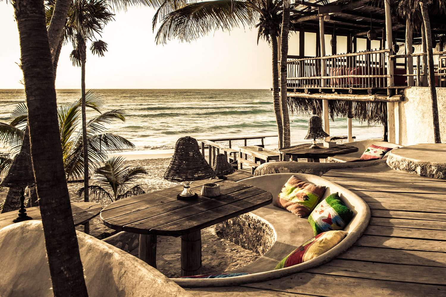 Beach bar and lounge at Papya Playa Project in Tulum, Mexico.