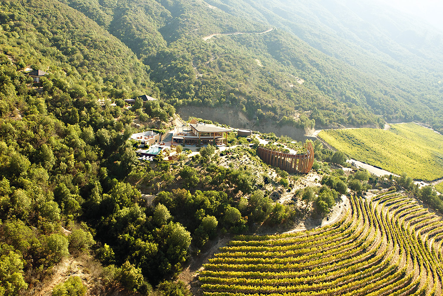 The verdant landscape of Colchagua Valley in Chile - home to the Lapostolle Residence.