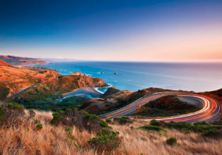 Sunset over California's Highway 1, Highway 101, Cabrillo Highway or the Pacific Coast Highway.