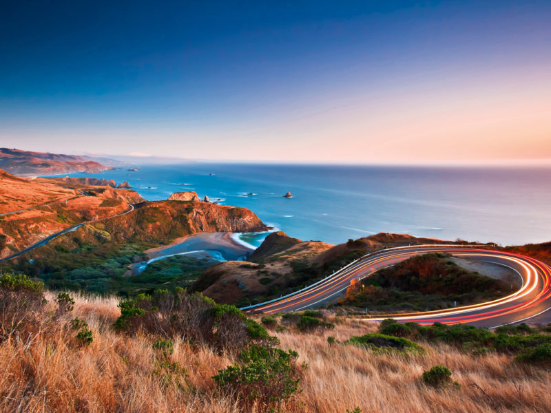 Sunset over California's Highway 1, Highway 101, Cabrillo Highway or the Pacific Coast Highway.