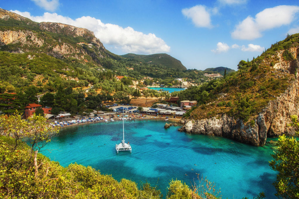 Paleokastritsa bay in Corfu, Greece.
