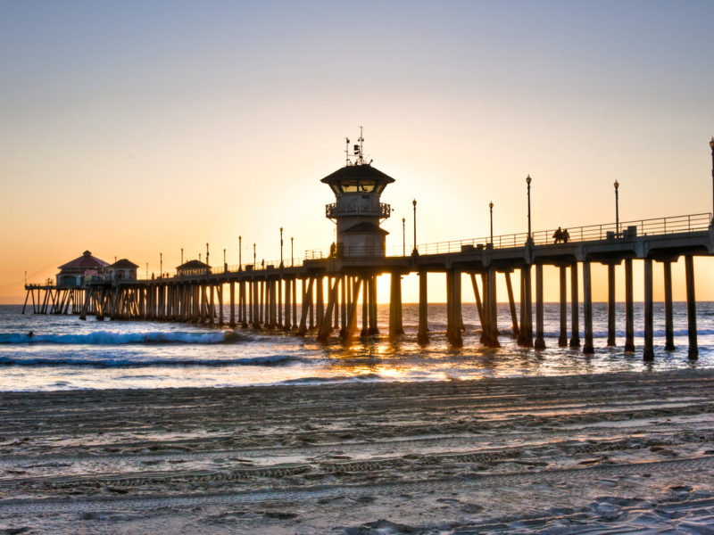 Huntington Beach pier in Orange County, USA.