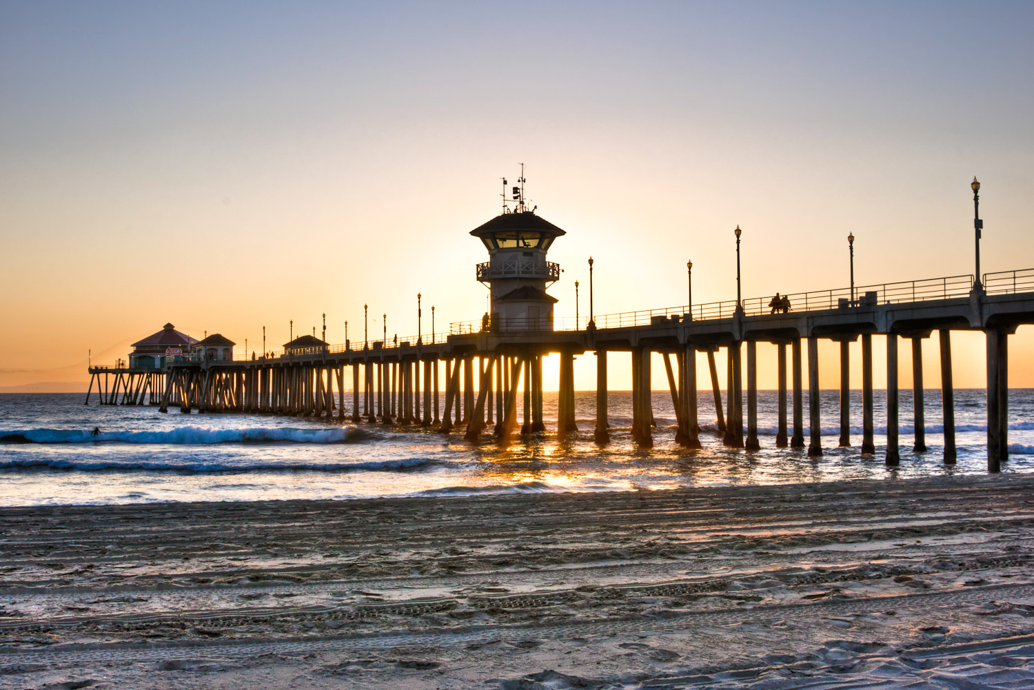 Huntington Beach pier in Orange County, USA.