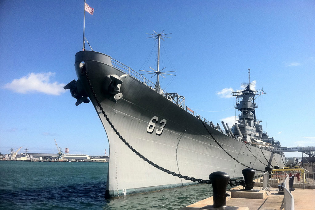 USS Missouri in Pearl Harbour, Oahu, Hawaii.