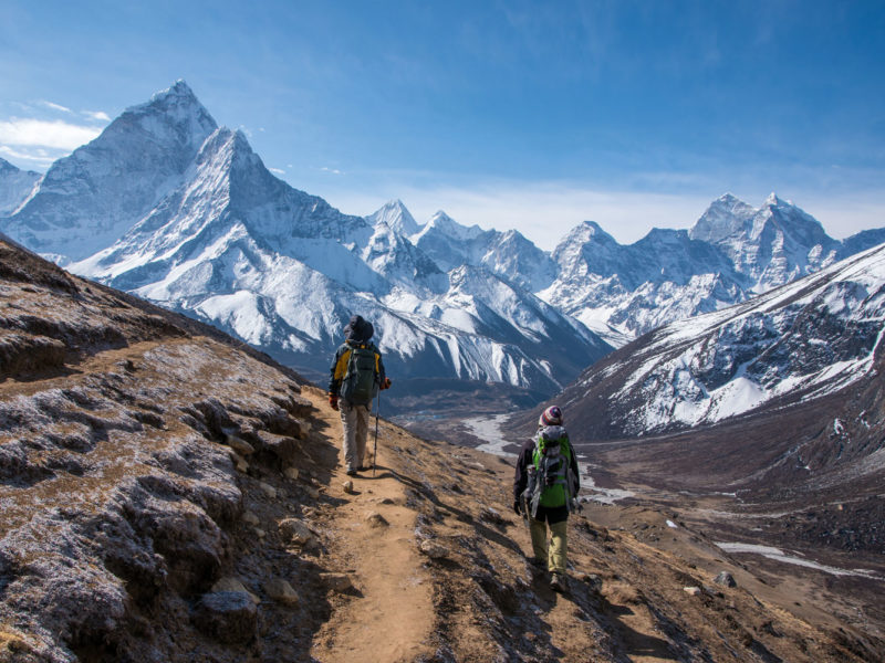 Trekkers make their way to Everest Base camp, Nepal.