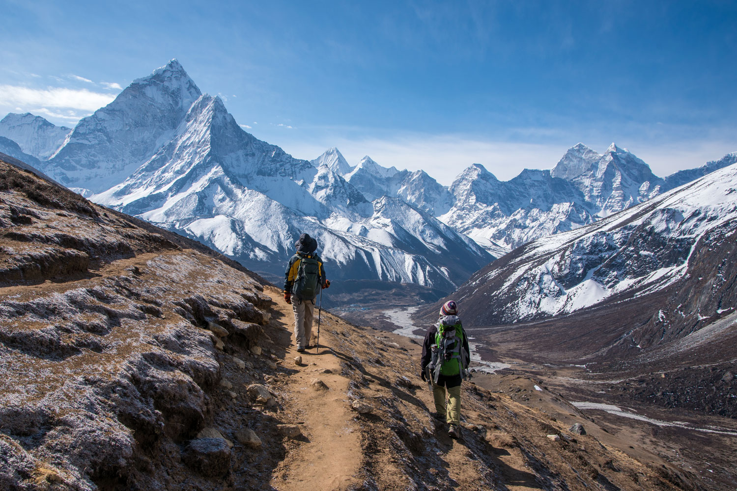 Trekkers make their way to Everest Base camp, Nepal.