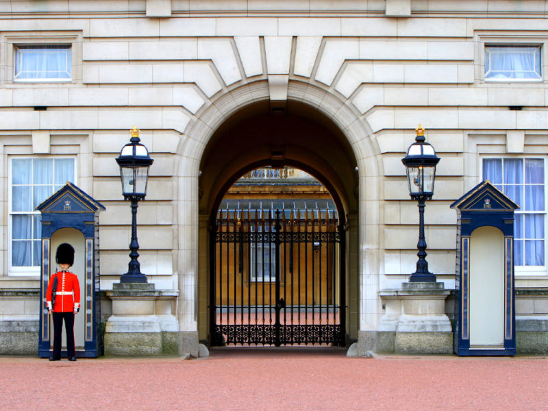 The entrance to Buckingham Palace in London.