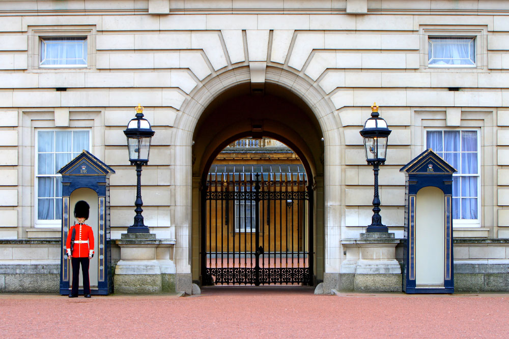 The entrance to Buckingham Palace in London.