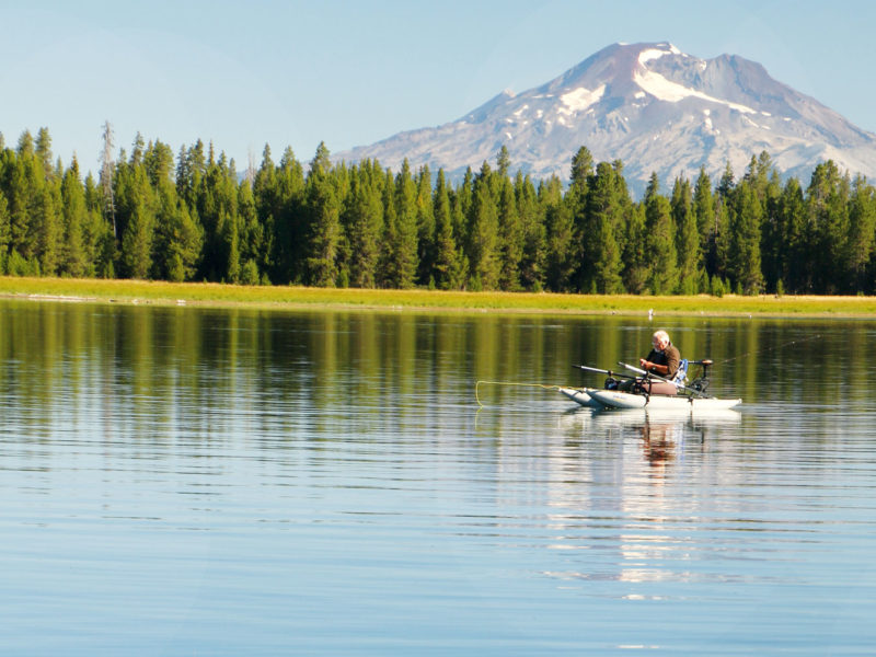 Fly fishing on Crane Prairie in Bend, Oregon.