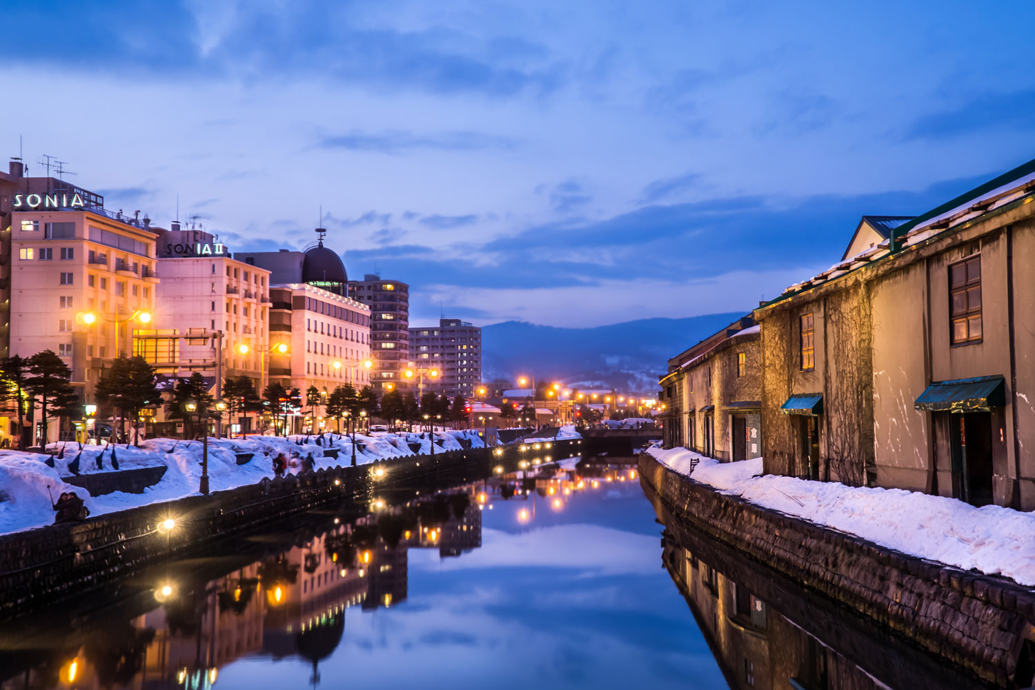 Otaru canal at night, Japan.