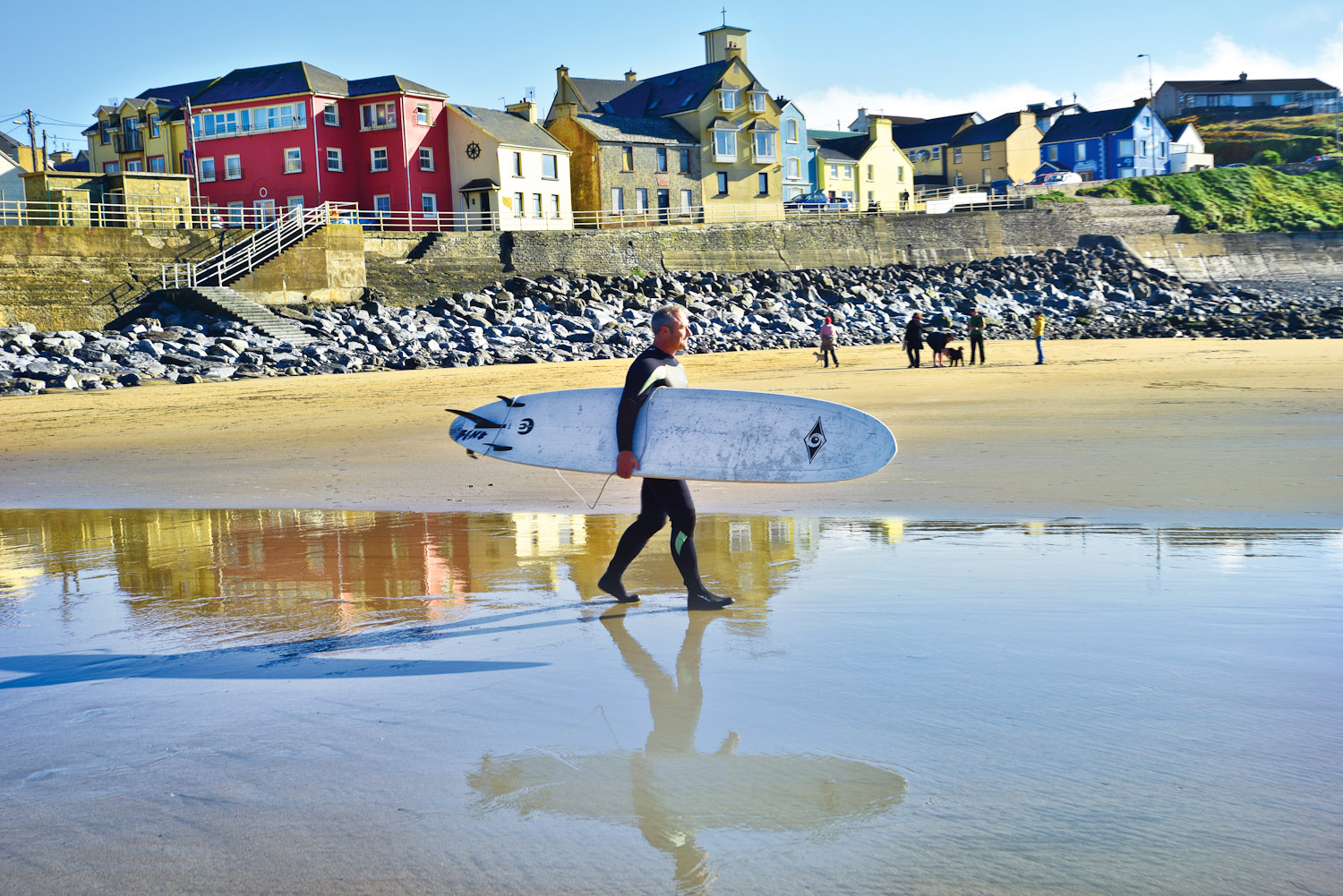 American surfer Shawn Hickey heading out for one of his first rides in Ireland at Lahinch.