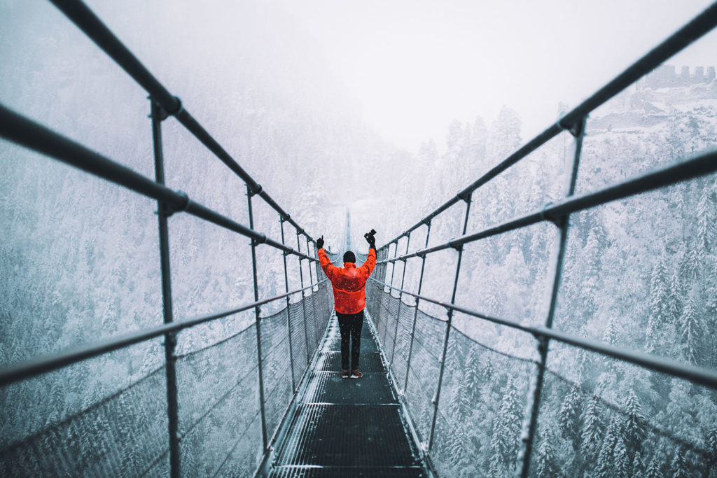 Walking along the Highline197, in Reutte, Tirol, Austria.