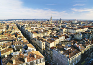 The historic city skyline of Bordeaux, France.