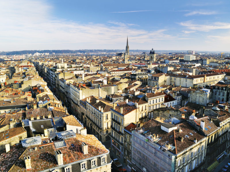 The historic city skyline of Bordeaux, France.