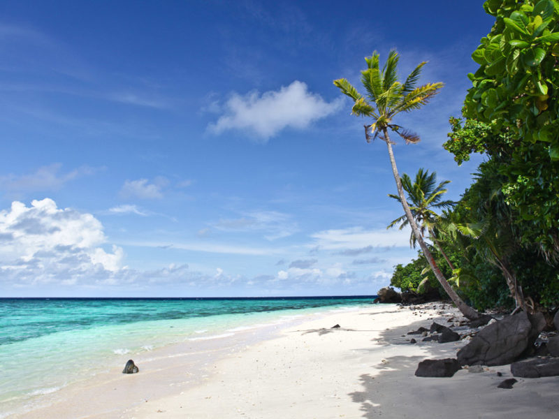 The pristine beach at Royal Davui, Fiji.