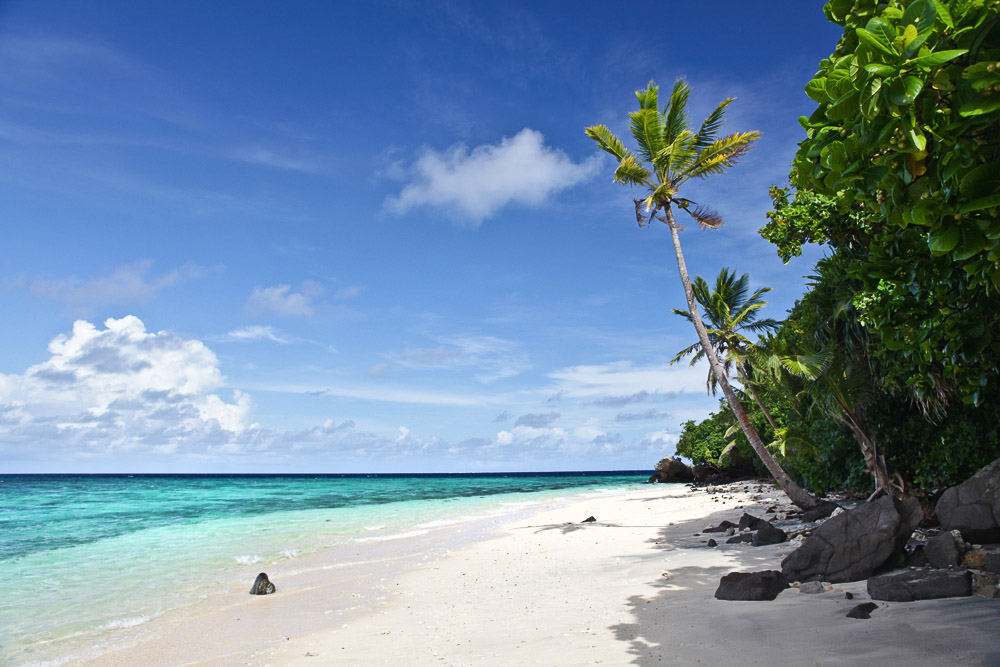 The pristine beach at Royal Davui, Fiji.