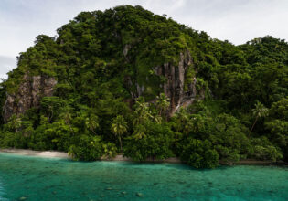 Lush greenery and turquoise water in Fiji