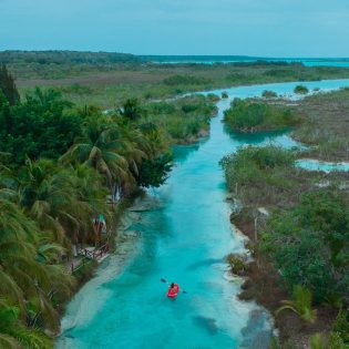Kayaking in Bacalar lagoon Mexico