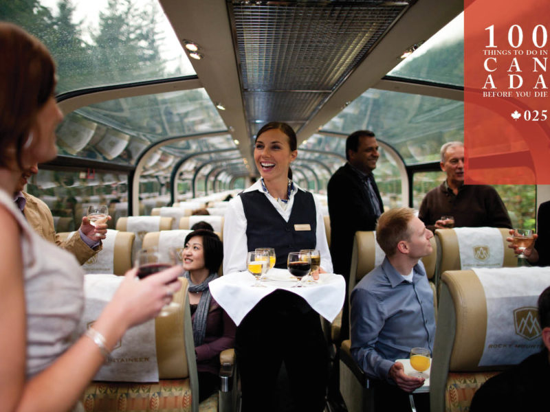 Peer through the glass domes of the Rocky Mountaineer
