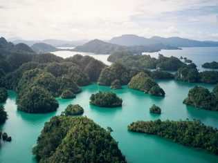 Aerial view of Raja Ampat islands.