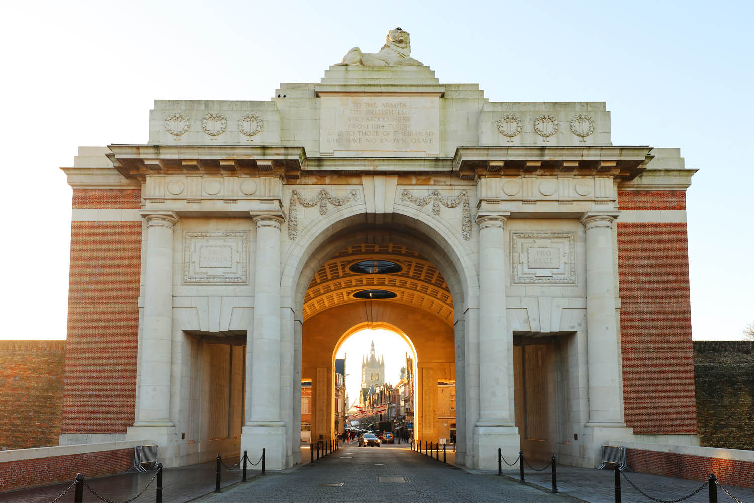Menin Gate memorial to the missing soldiers of World War I in Ypres, Flanders Fields, Belgium