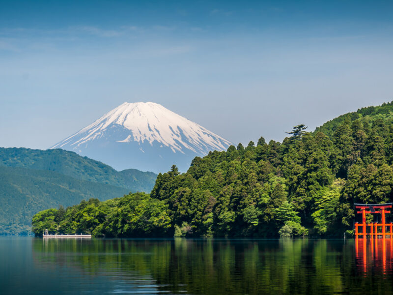 Lake Ashi and Mount Fuji from Moto-Hakone in Japan