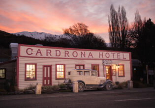 the Cardrona Hotel at sunset
