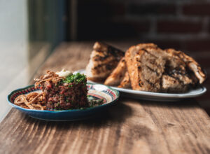 Steak tartare and fresh charred sourdough at Fete
