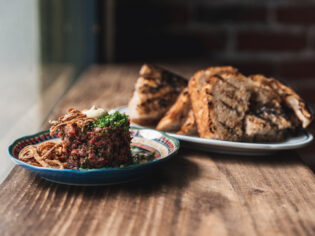 Steak tartare and fresh charred sourdough at Fete